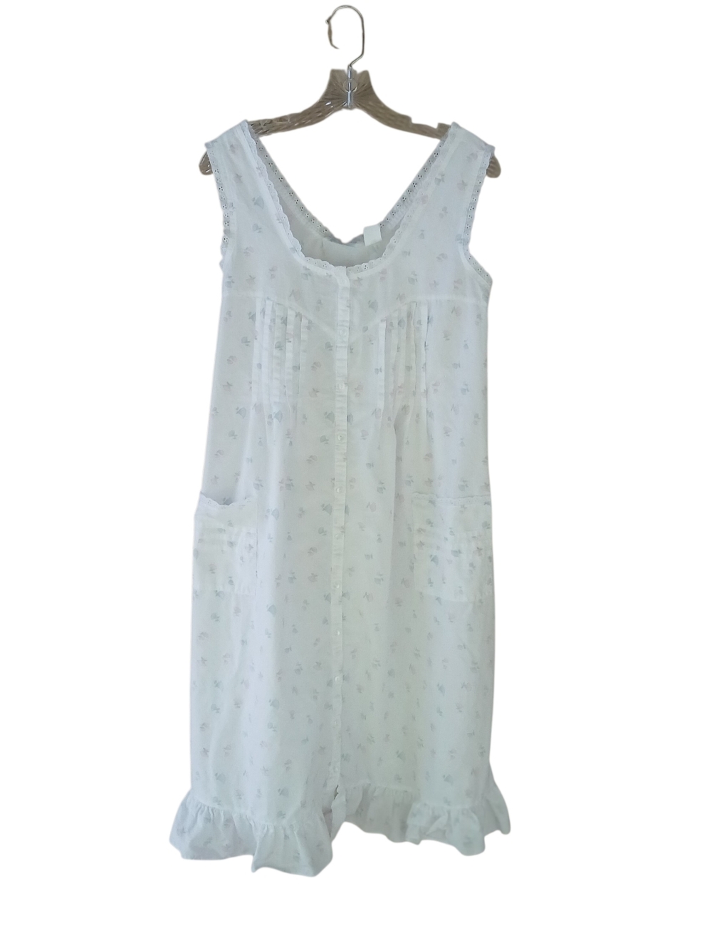 Enticements Vintage White Floral Midi Cotton Nightgown Small